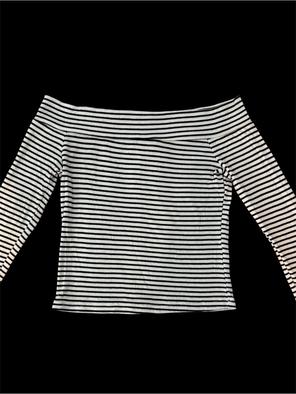 Striped Off-Shoulder Long Sleeve Top - Black & White